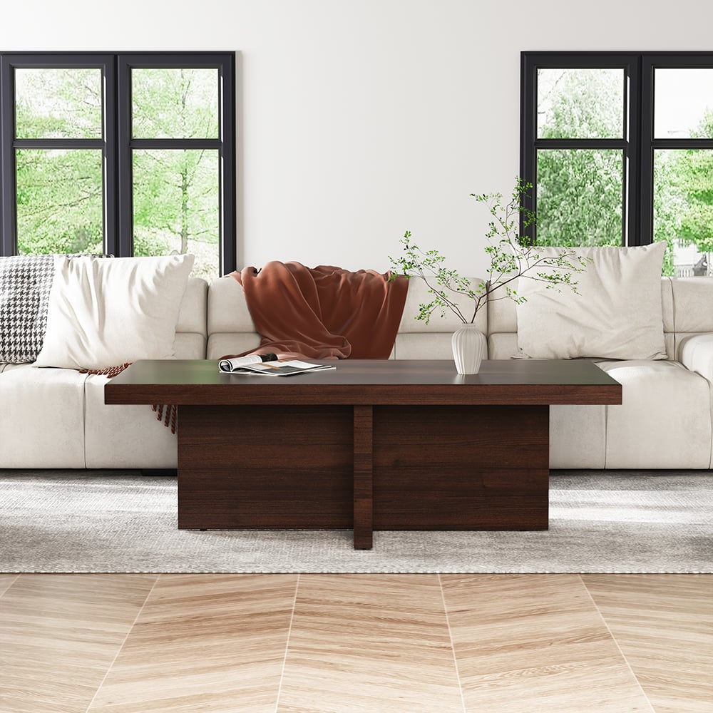 Questions and Answers for Modern Wooden Rectangle Coffee Table Living Room Cocktail Table in Walnut