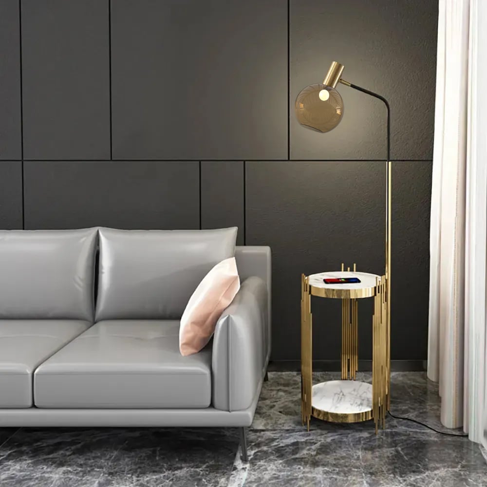 Questions and Answers for Modern Floor Lamp End Table with Glass Shade, Wireless Charger & USB Port