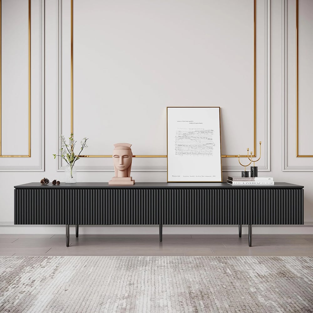 Otázky a odpovědi pro 1800 mm moderní TV tabule v černé barvě se zásuvkami mediální konzole s kovovými nohami