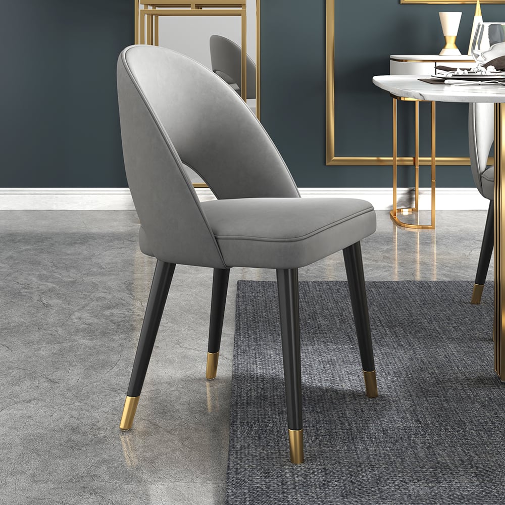 Questions and Answers for Modern Deep Gray Velvet Dining Chair with Wooden Legs, 2 Pieces