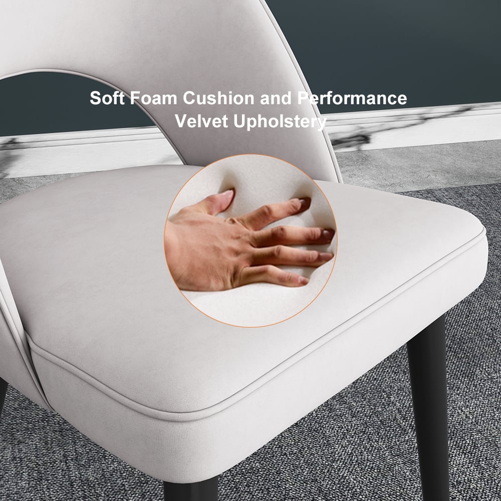 Questions et Réponses pour Chaise de salle à manger moderne en velours gris clair avec pieds en bois, 2 pièces