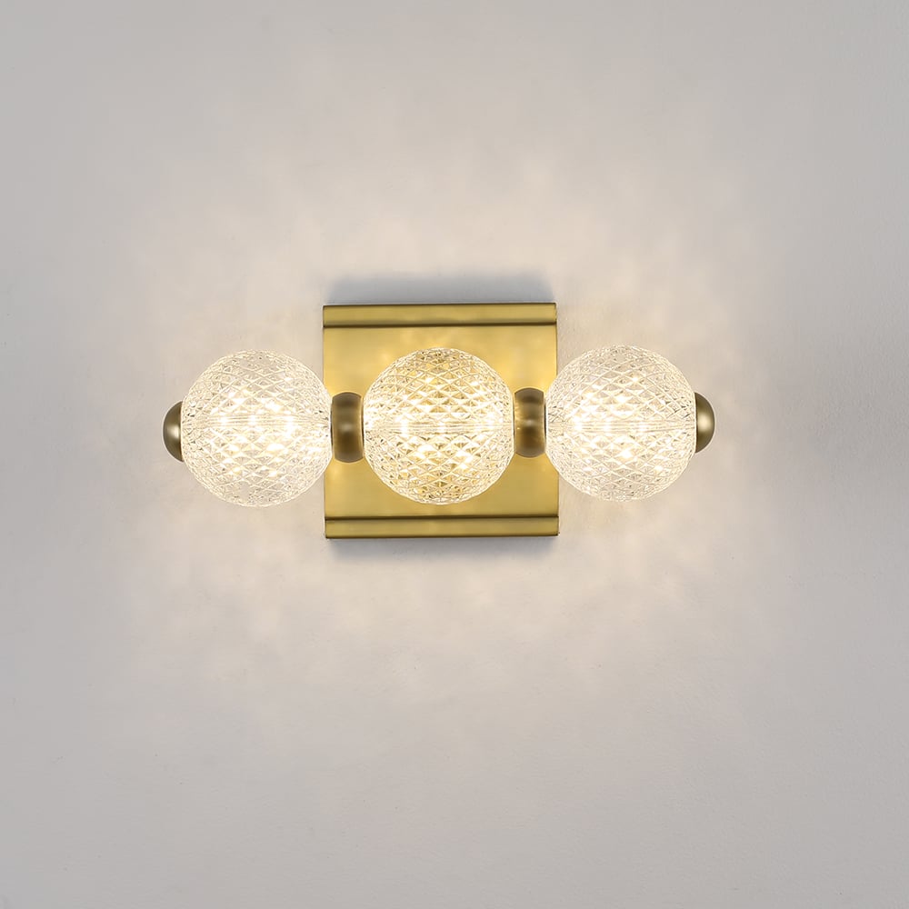Questions and Answers for 3-Light Clear Acylic Vanity Wall Light for Bathroom in Gold