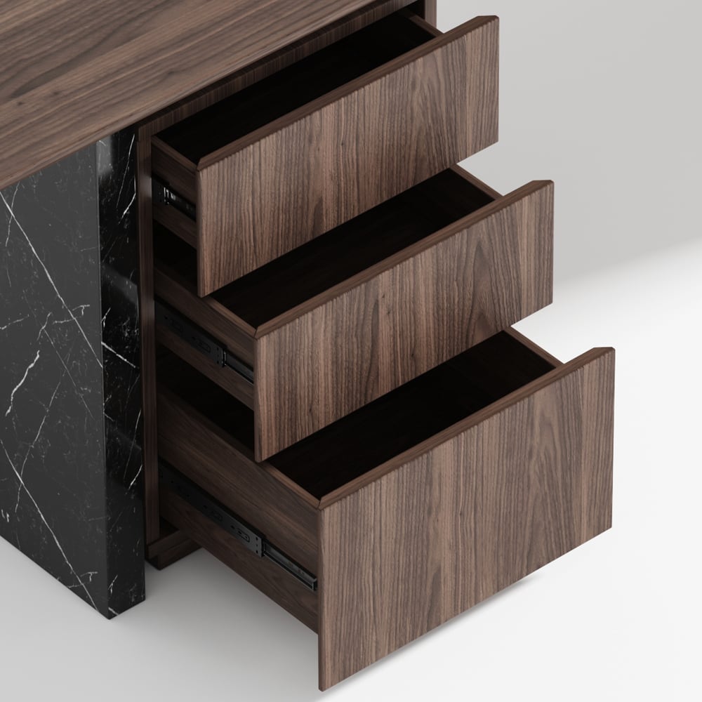 Modern Black & Walnut Home Office Desk with Movable File Cabinet (59.8")