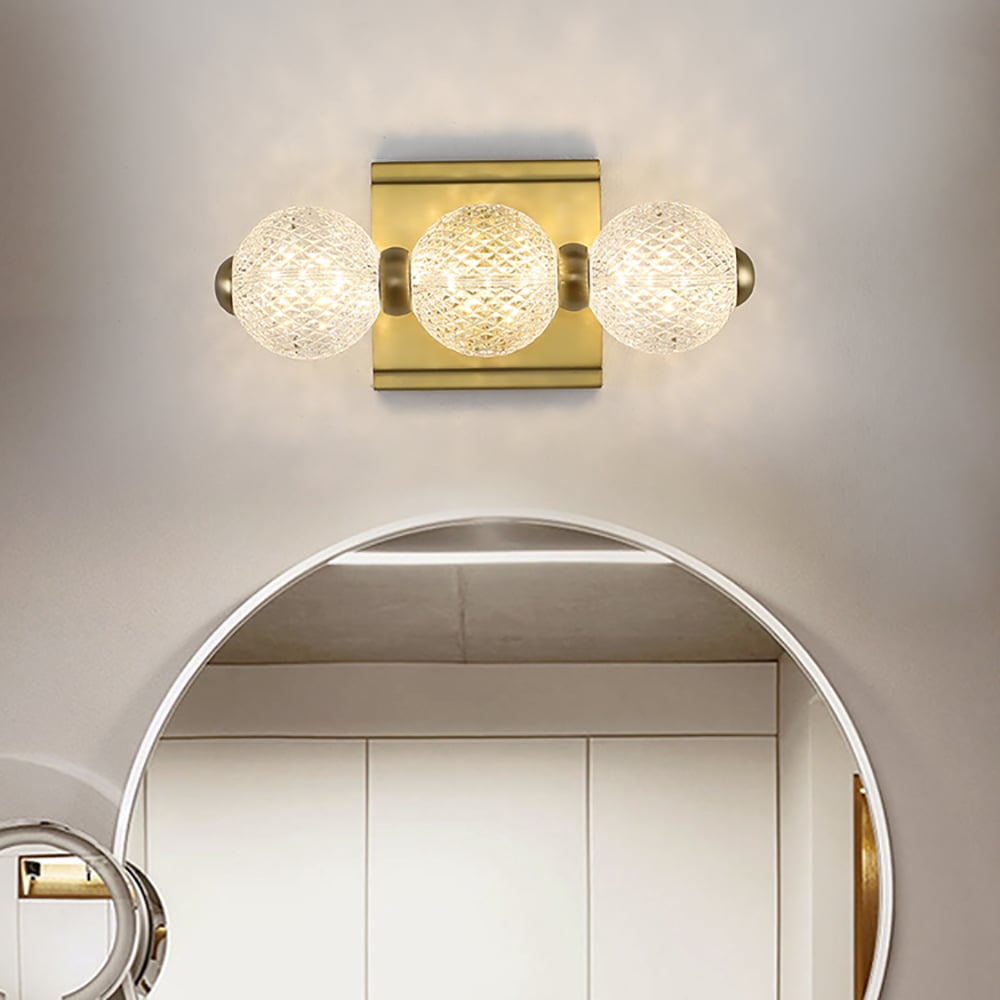 Questions and Answers for 3-Light Clear Acylic Vanity Wall Light for Bathroom in Gold