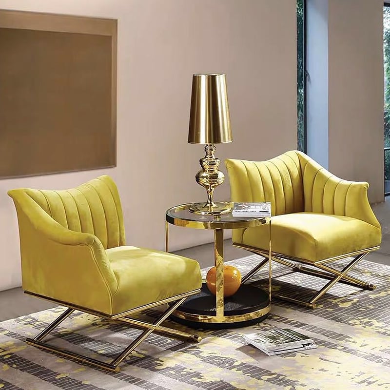 Questions and Answers for Yellow Velvet-upholstered Accent Chair with Right Side Armrest and Gold Legs