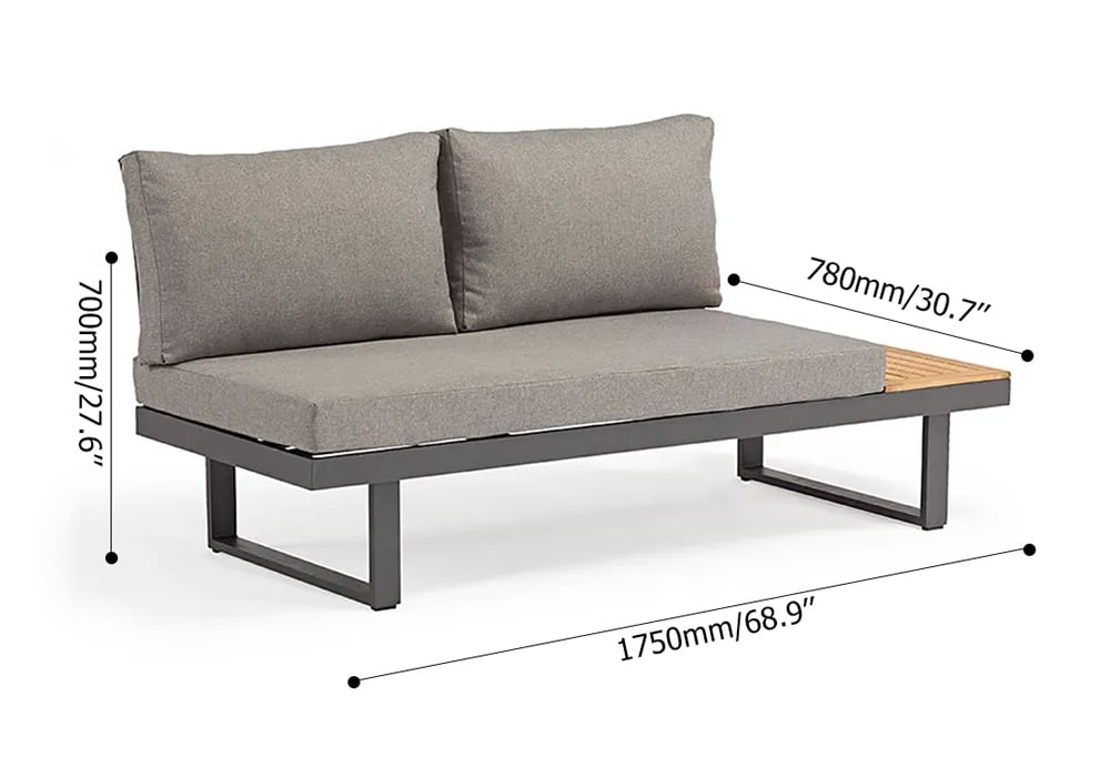 4 Seater Modular Outdoor Acacia Sectional Sofa Set with Cushion and Table, 3 PCS Versatile L-Shaped Garden Lounge Sofa Patio Furniture Set｜Homary