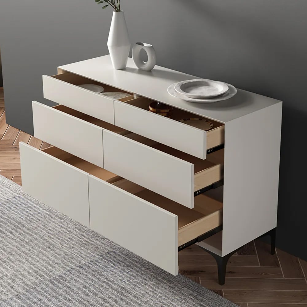 Questions and Answers for 47.2" Minimalist Off White Dresser Accent 6-Drawer Cabinet