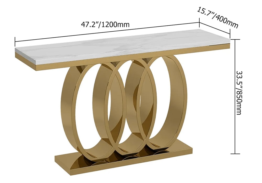 47.2" Narrow Modern White Console Table with Faux Marble Top & Stainless Steel Base weights dimensions image