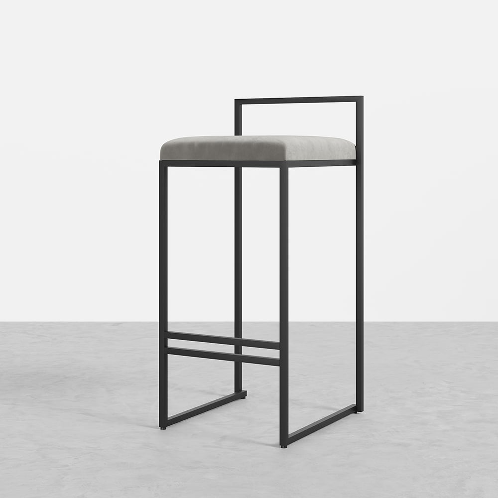 Avis Clients sur Tabouret de comptoir gris moderne 4 pièces avec revêtement en velours, dossier et repose-pieds