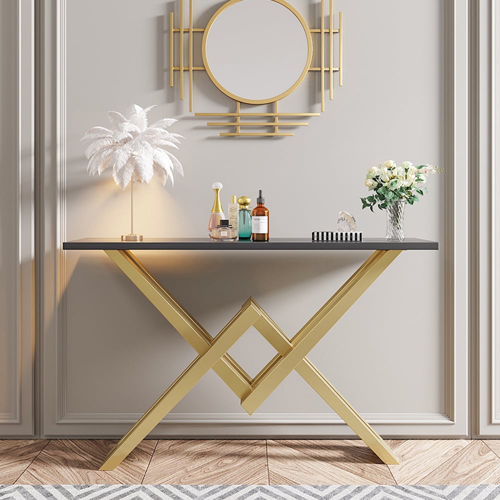 Customer Reviews for 1200mm Black & Gold Narrow Sofa Console Table Hallway Table with Trestle Metal Base