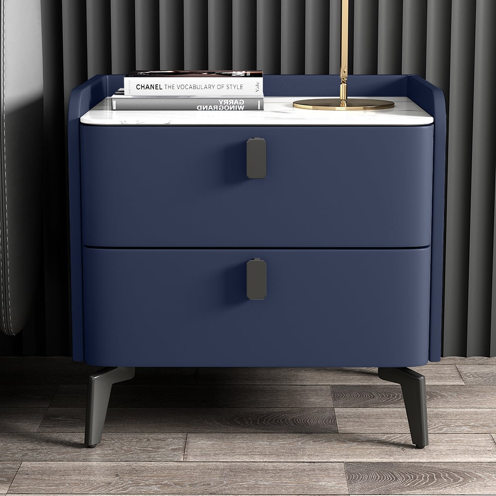 Questions and Answers for 2-drawer bedside table with sintered stone top and leather details