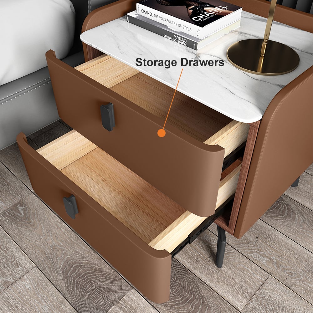 Avis Clients sur Ensemble de 2 tables de chevet en cuir à 2 tiroirs avec dessus en pierre frittée