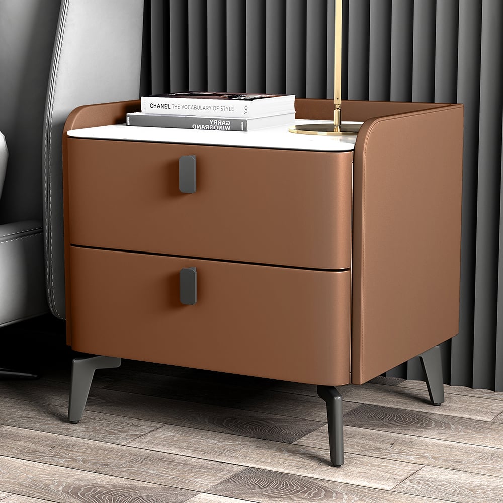 Questions and Answers for Sintered Stone Top 2-Drawer Leather Nightstand
