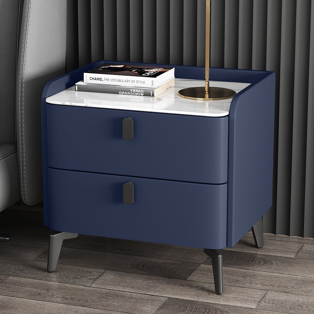 Questions and Answers for 2-drawer bedside table with sintered stone top and leather details