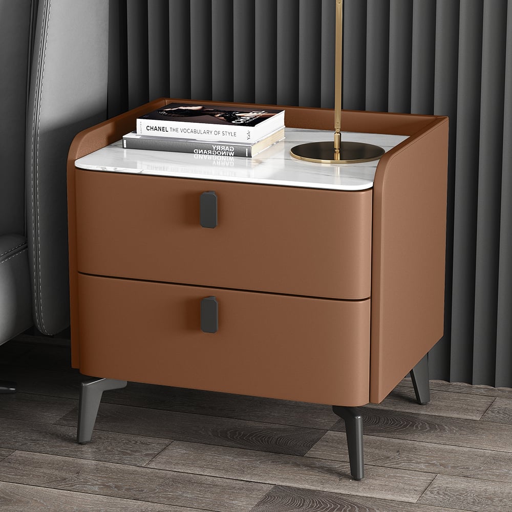 Questions and Answers for Sintered Stone Top 2-Drawer Leather Nightstand