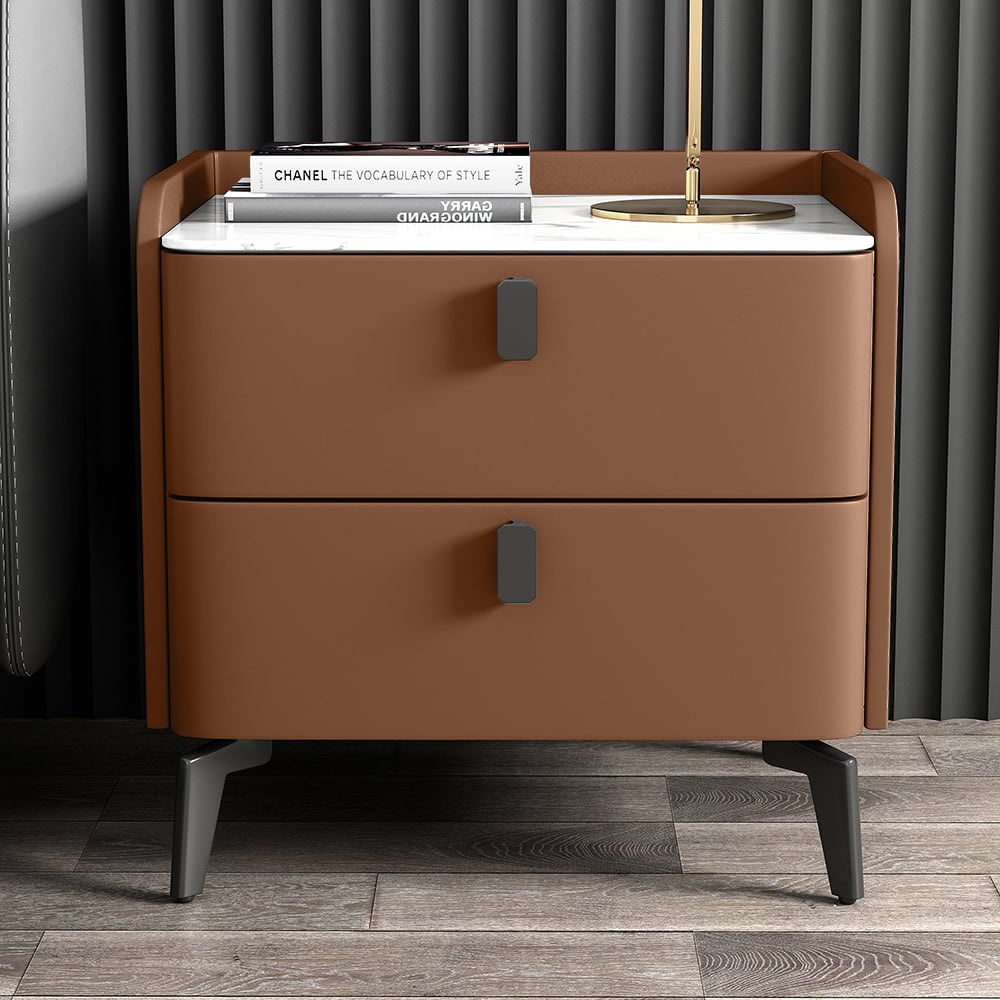 Questions and Answers for Sintered Stone Top 2-Drawer Leather Nightstand