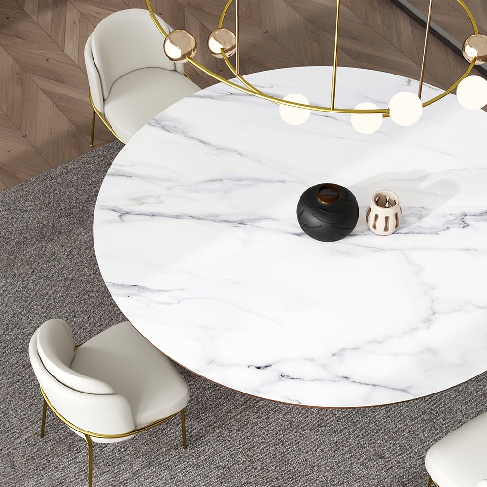 Questions and Answers for 47.2'' Mid-Century Modern Round Sintered Stone Dining Table Seats 4-6 People