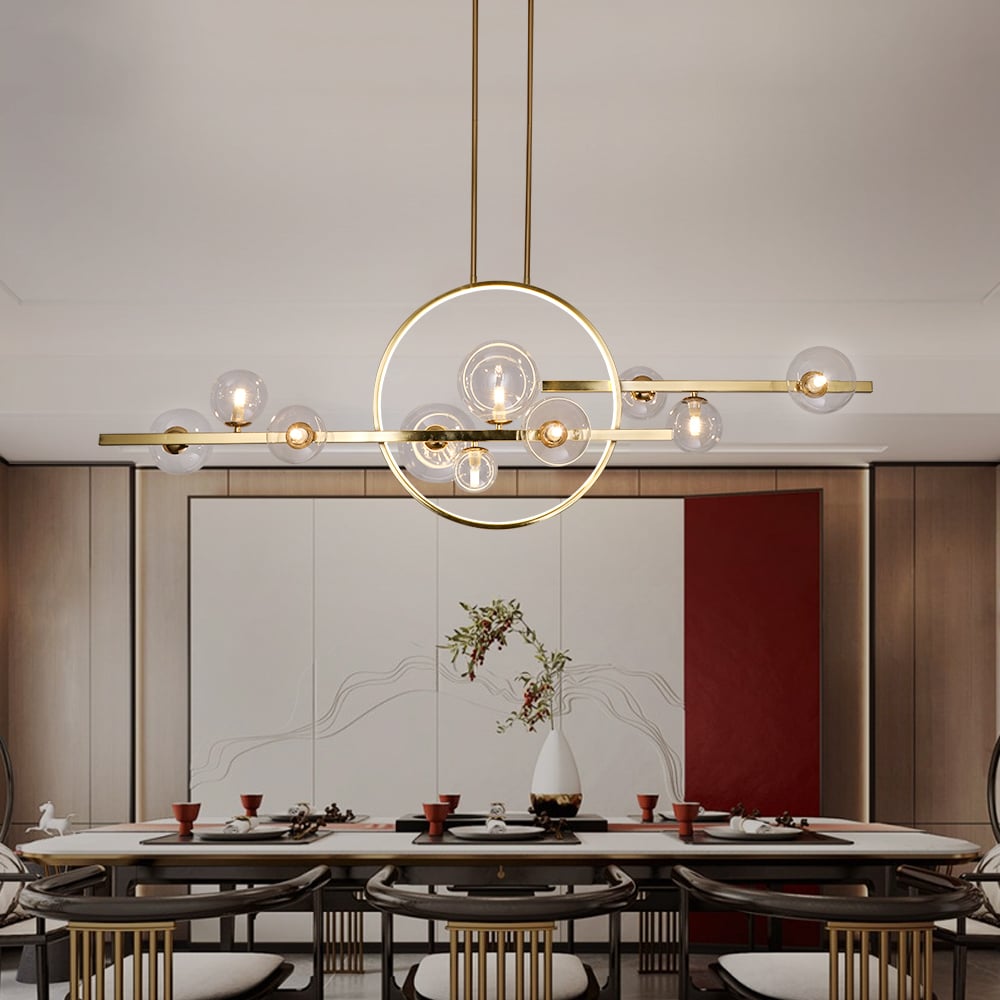 Customer Reviews for Bubi 10-Light Gold Kitchen Island Light Modern Linear Pendant Light with Glass Shade