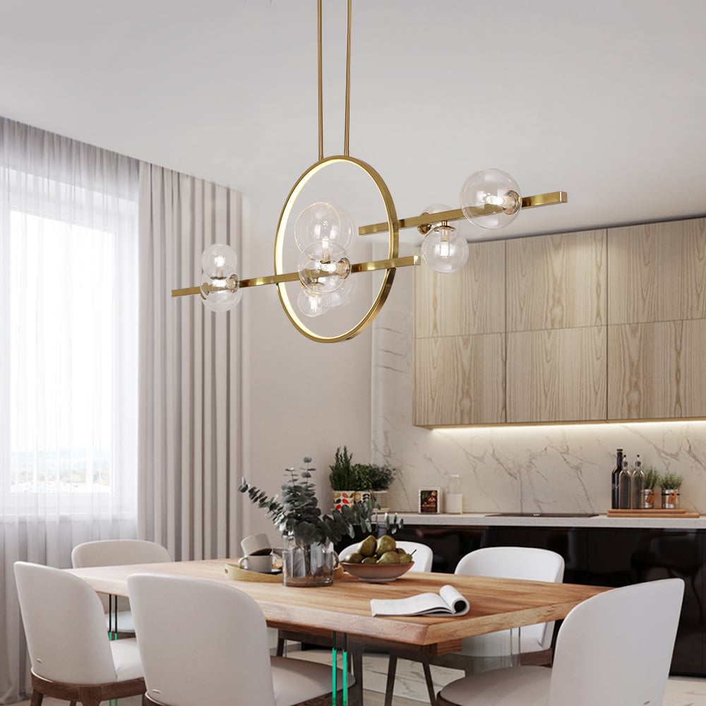 Customer Reviews for Bubi 10-Light Gold Kitchen Island Light Modern Linear Pendant Light with Glass Shade