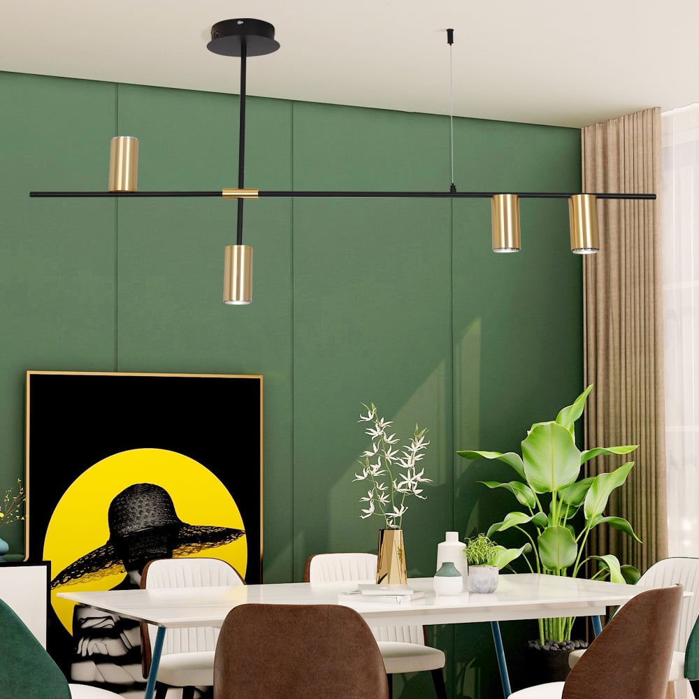 Otázky a odpovědi pro Minimalistické severské zlaté válečkové nastavitelné černé větve se 4 světelnými závěsnými svítidly