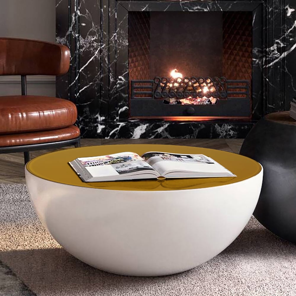 Customer Reviews for Modern White Round Drum Coffee Table Hollow Interior Storage Yellow Top 1 Piece