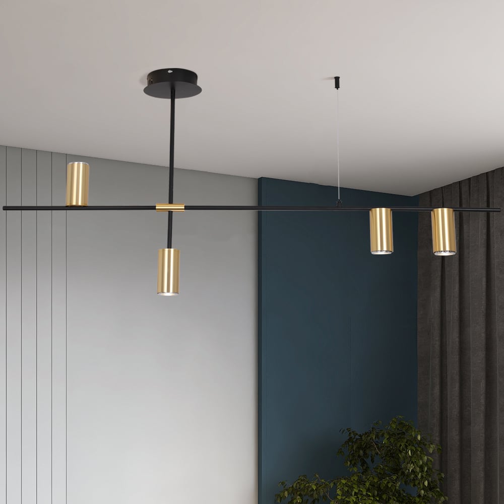 Otázky a odpovědi pro Minimalistické severské zlaté válečkové nastavitelné černé větve se 4 světelnými závěsnými svítidly