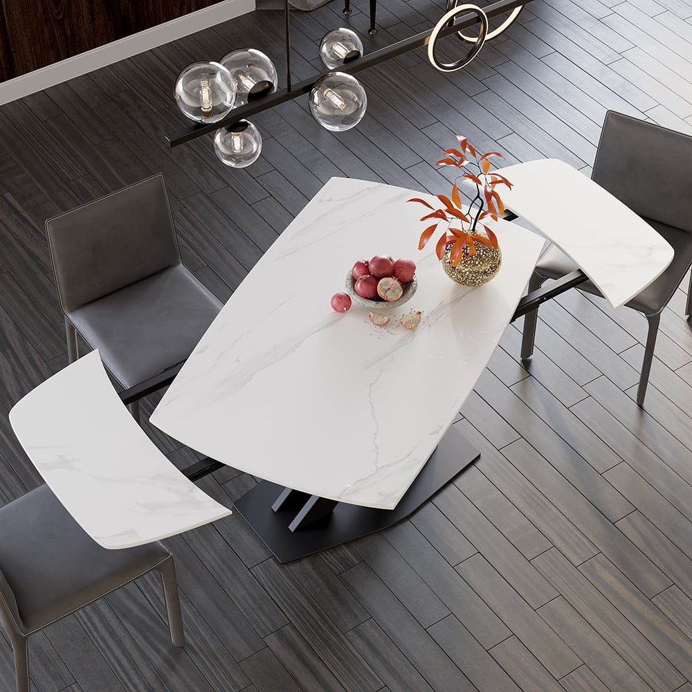 Recensioni dei clienti per Tavolo da pranzo moderno allungabile in pietra sinterizzata bianca, 1800 mm, con base a X a forma di foglia per 4-6 persone