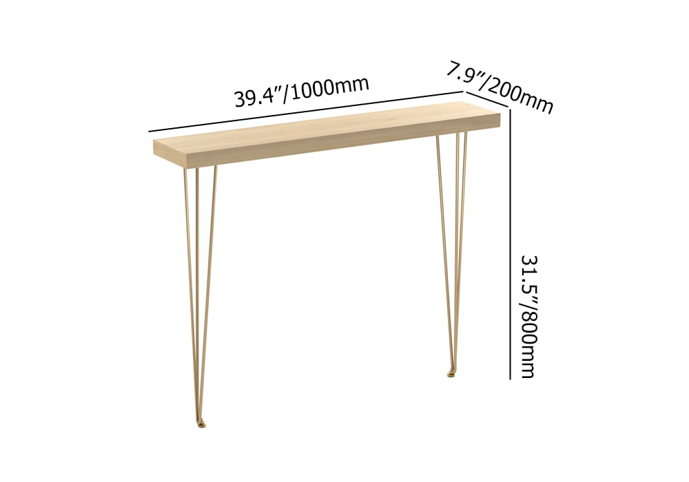 39.4" Rustic Narrow Rectangular Console Table with Wooden Top & Metal Hairpin Legs weights dimensions image