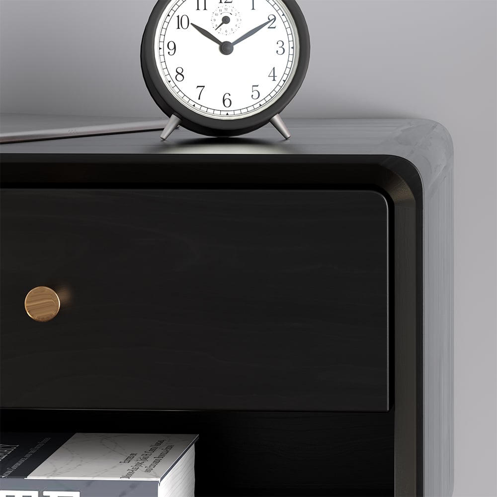 Customer Reviews for Rustic Black 1-Drawer Bedroom Nightstand with Brass Pull