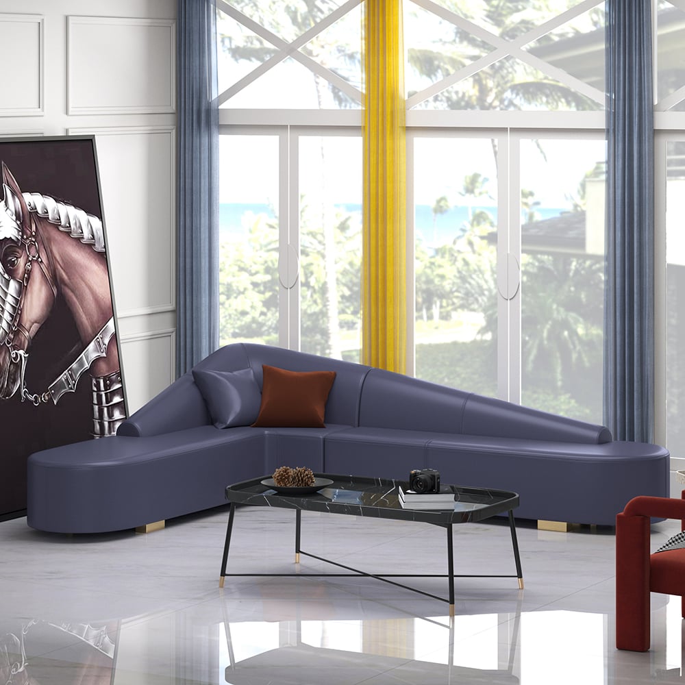 Questions and Answers for Modern Blue Faux Leather Sectional Upholstered L-Shaped Corner Sofa