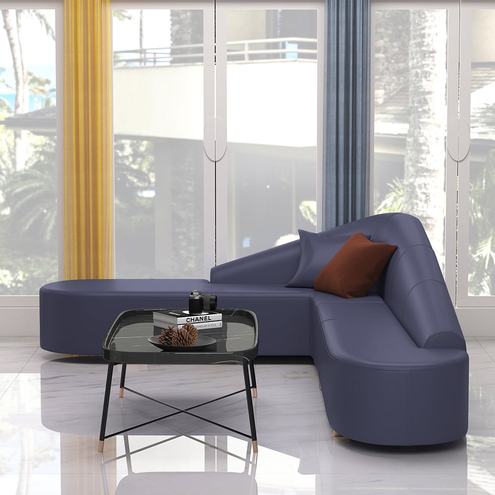 Questions and Answers for Modern Blue Faux Leather Sectional Upholstered L-Shaped Corner Sofa