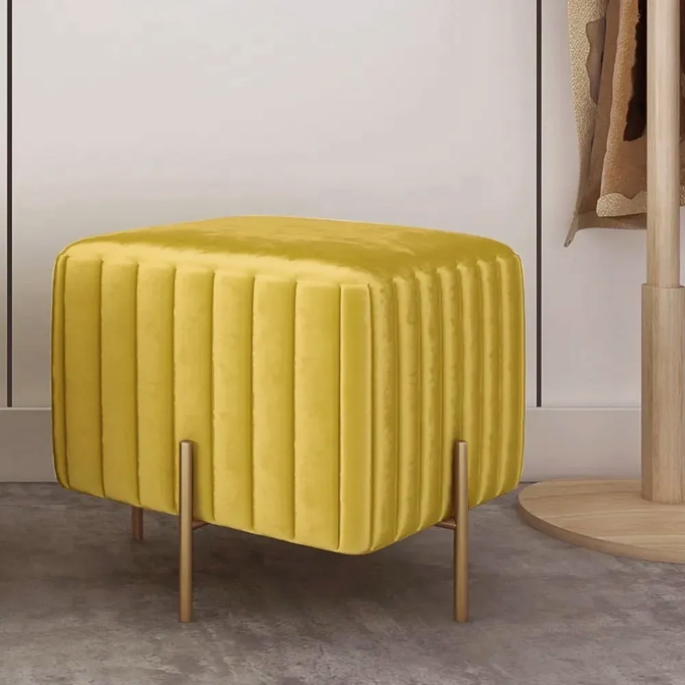 Questions and Answers for Contemporary Square Pouf Ottoman Upholstered Velvet Ottoman Footrest in Yellow