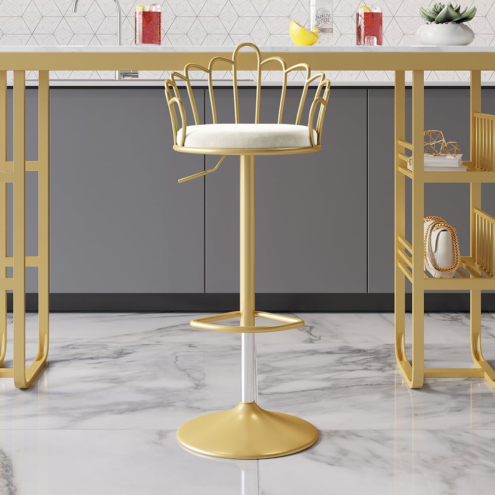 Perguntas e respostas para Conjunto de 2 bancos de bar giratórios de veludo branco com altura de balcão com encosto para Kitchen Island