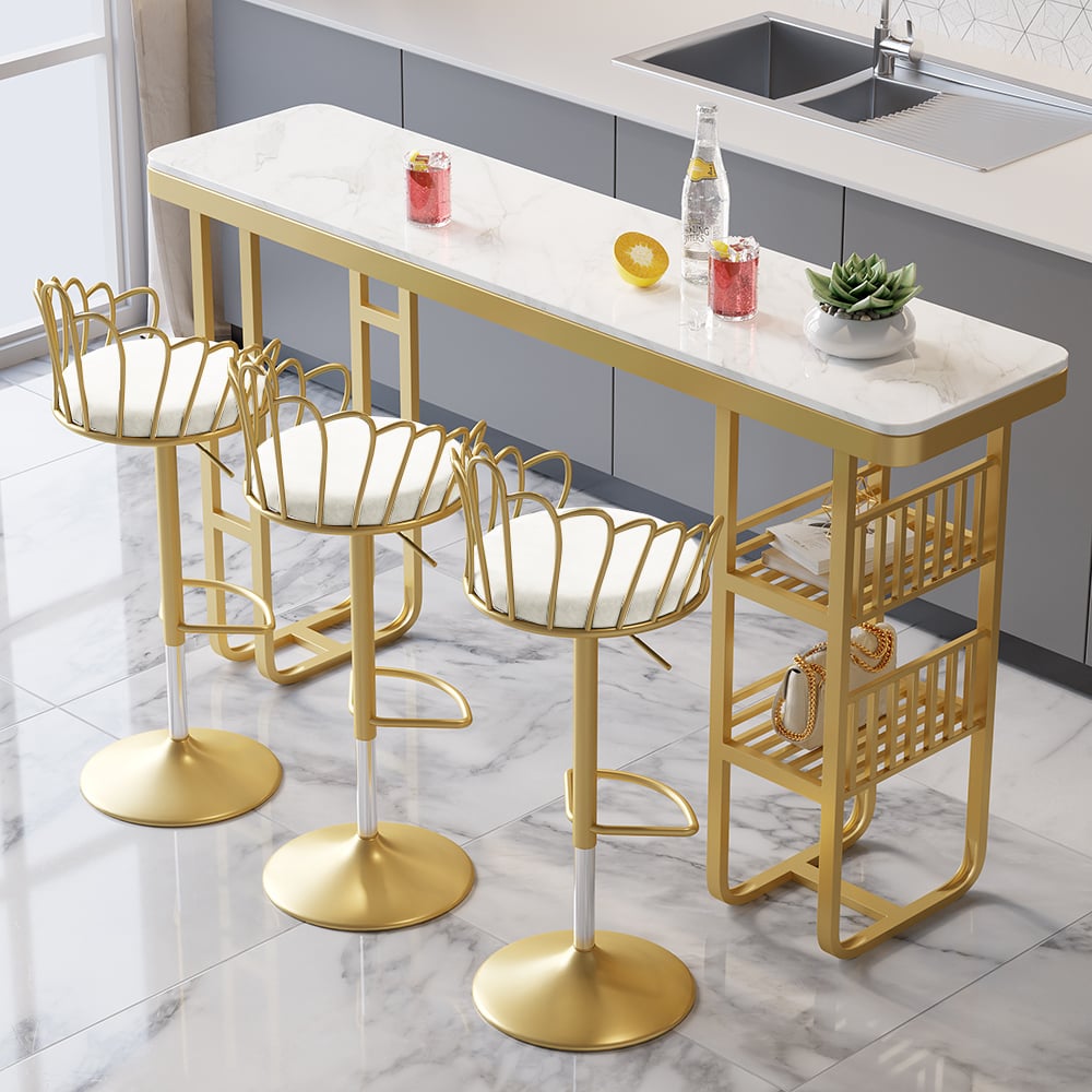 Perguntas e respostas para Conjunto de 2 bancos de bar giratórios de veludo branco com altura de balcão com encosto para Kitchen Island