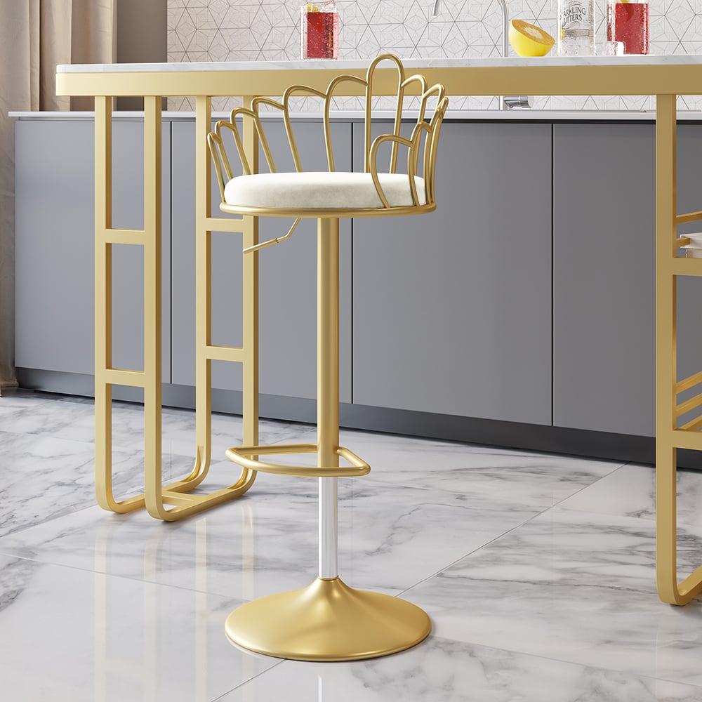 Perguntas e respostas para Conjunto de 2 bancos de bar giratórios de veludo branco com altura de balcão com encosto para Kitchen Island