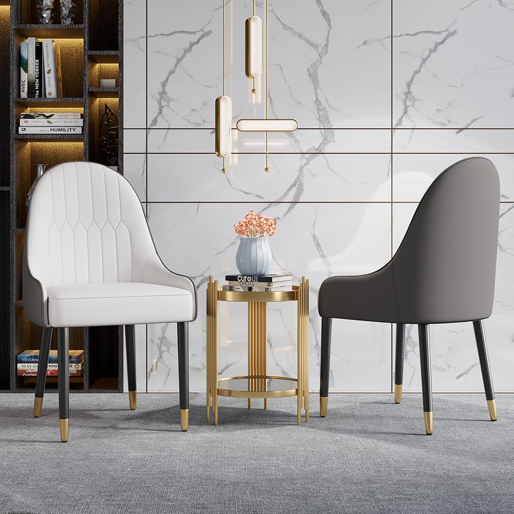 Questions and Answers for 2 Pieces White & Gray PU Leather Dining Room Chairs with Metal Legs