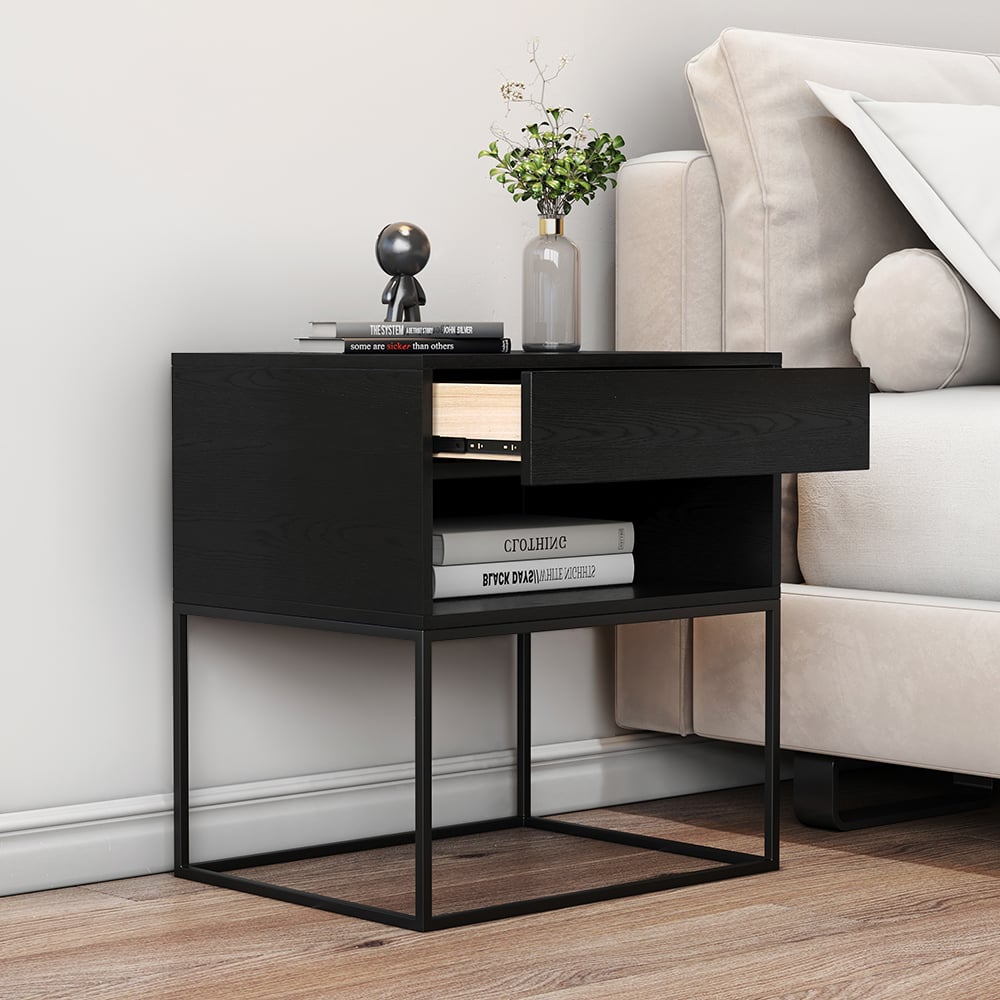 Customer Reviews for Black Modern BedsideTable with Drawer and Black Metal Base