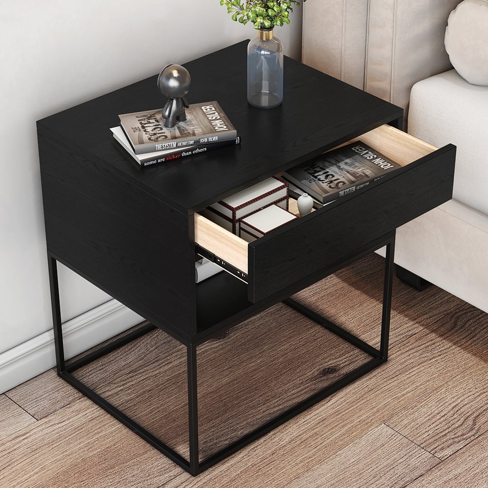 Customer Reviews for Black Modern BedsideTable with Drawer and Black Metal Base