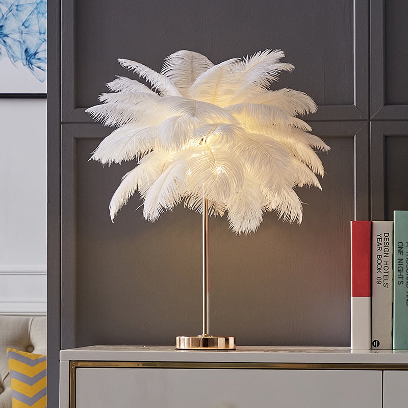 Avis Clients sur Lampe de Table en Or Plume Blanc Moderne Unique