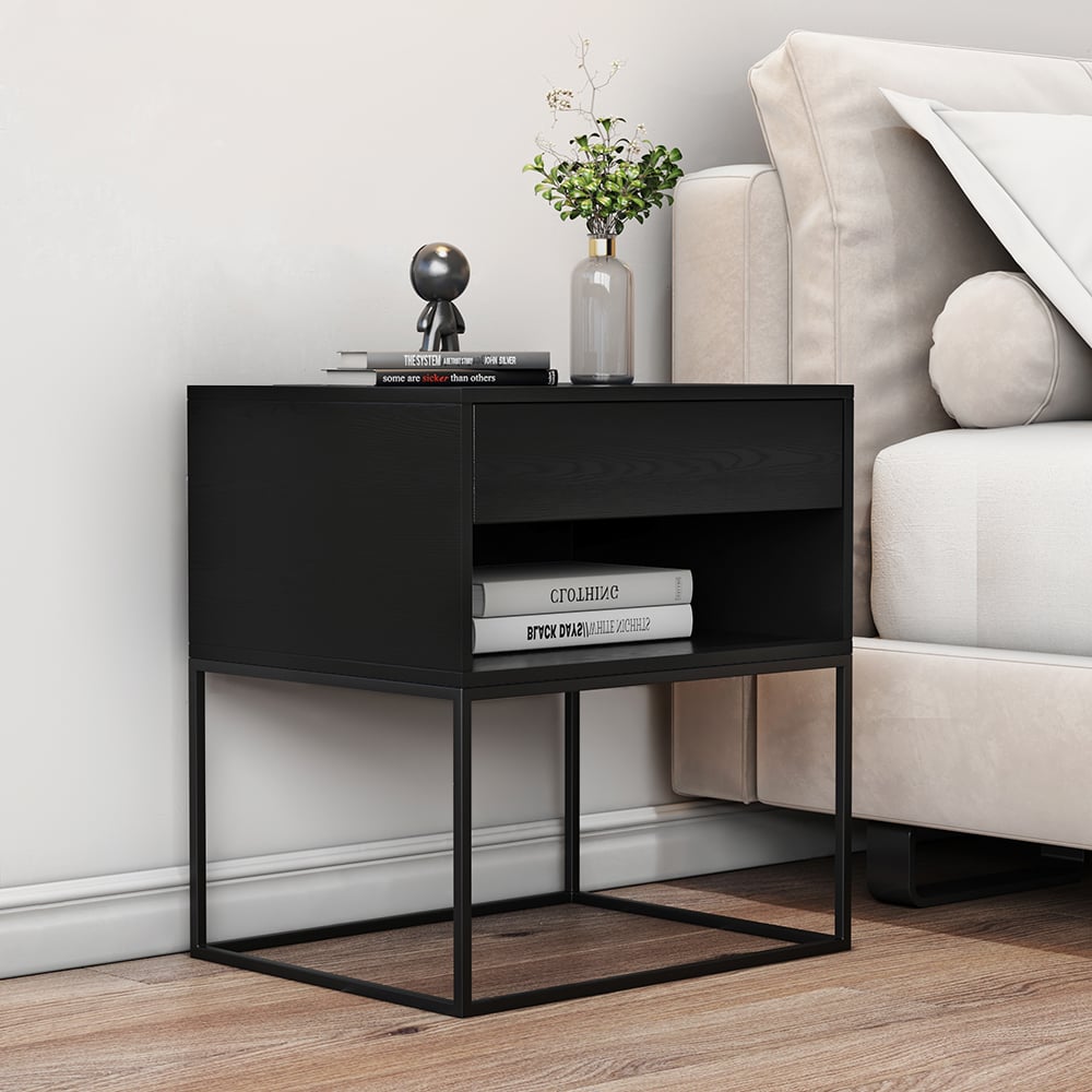 Customer Reviews for Black Modern BedsideTable with Drawer and Black Metal Base