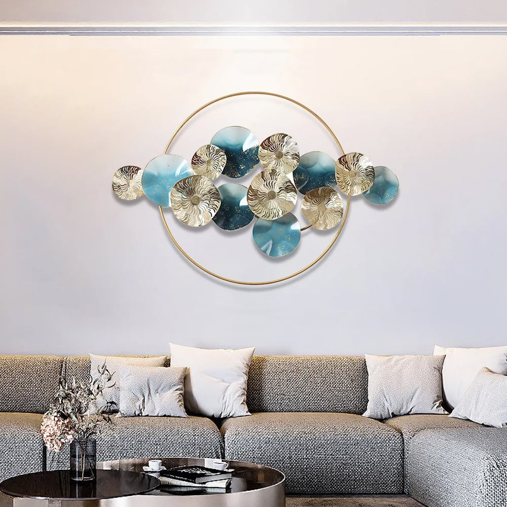Questions and Answers for 900mm Modern Light Luxury Hollowed Leaves Metal Wall Decor in Blue for Living Room