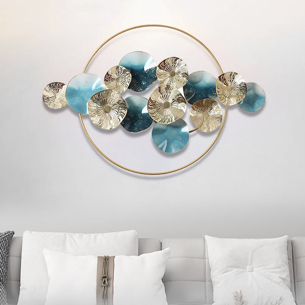 Questions and Answers for 900mm Modern Light Luxury Hollowed Leaves Metal Wall Decor in Blue for Living Room