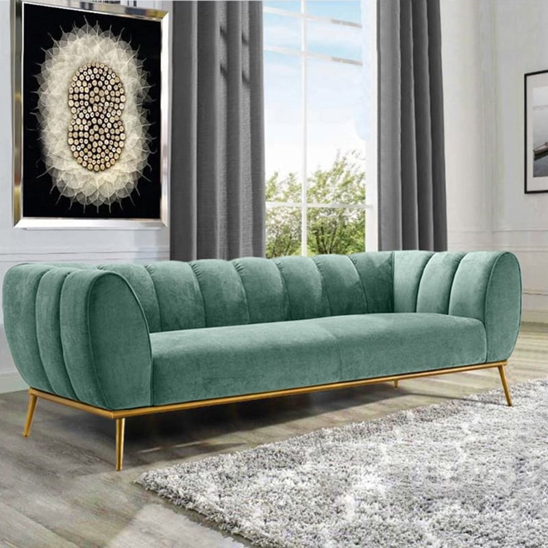 Customer Reviews for Modern Green Velvet Upholstered Sofa 3-Seater Sofa Gold Stainless Steel Base