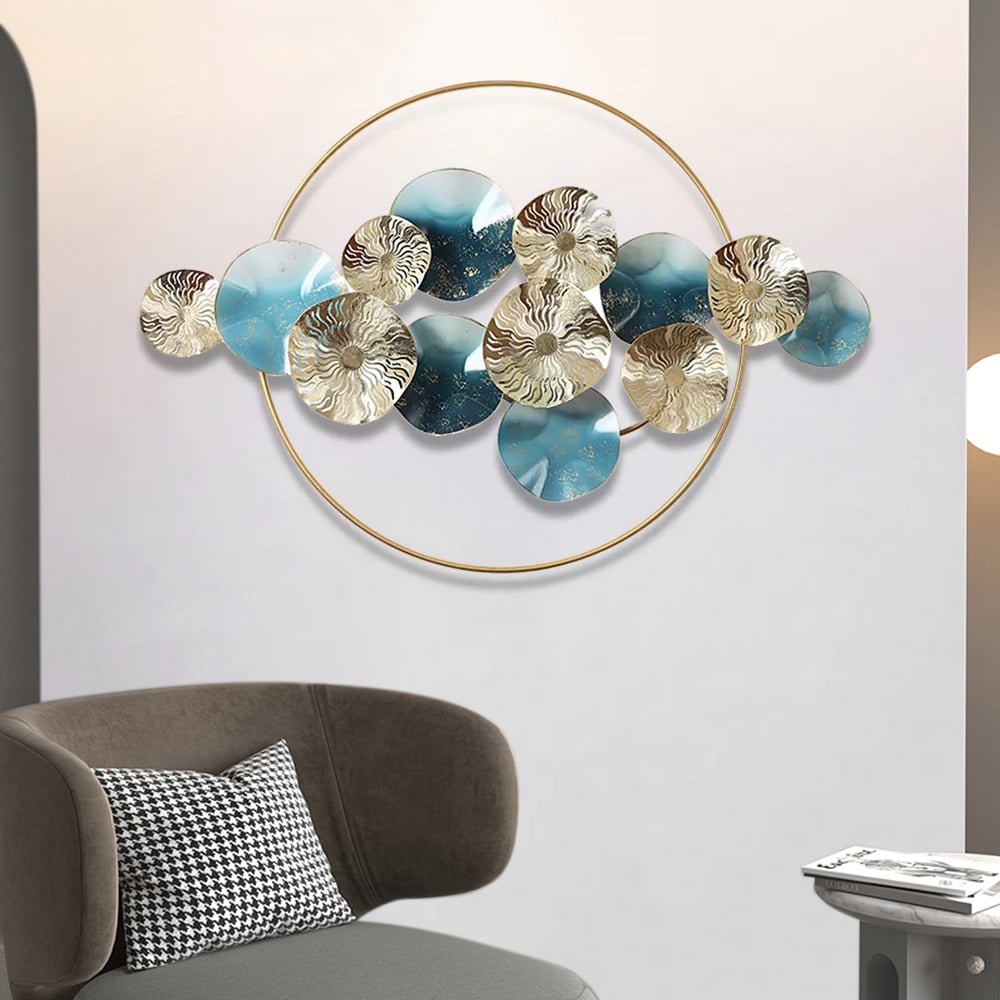 Questions and Answers for 900mm Modern Light Luxury Hollowed Leaves Metal Wall Decor in Blue for Living Room