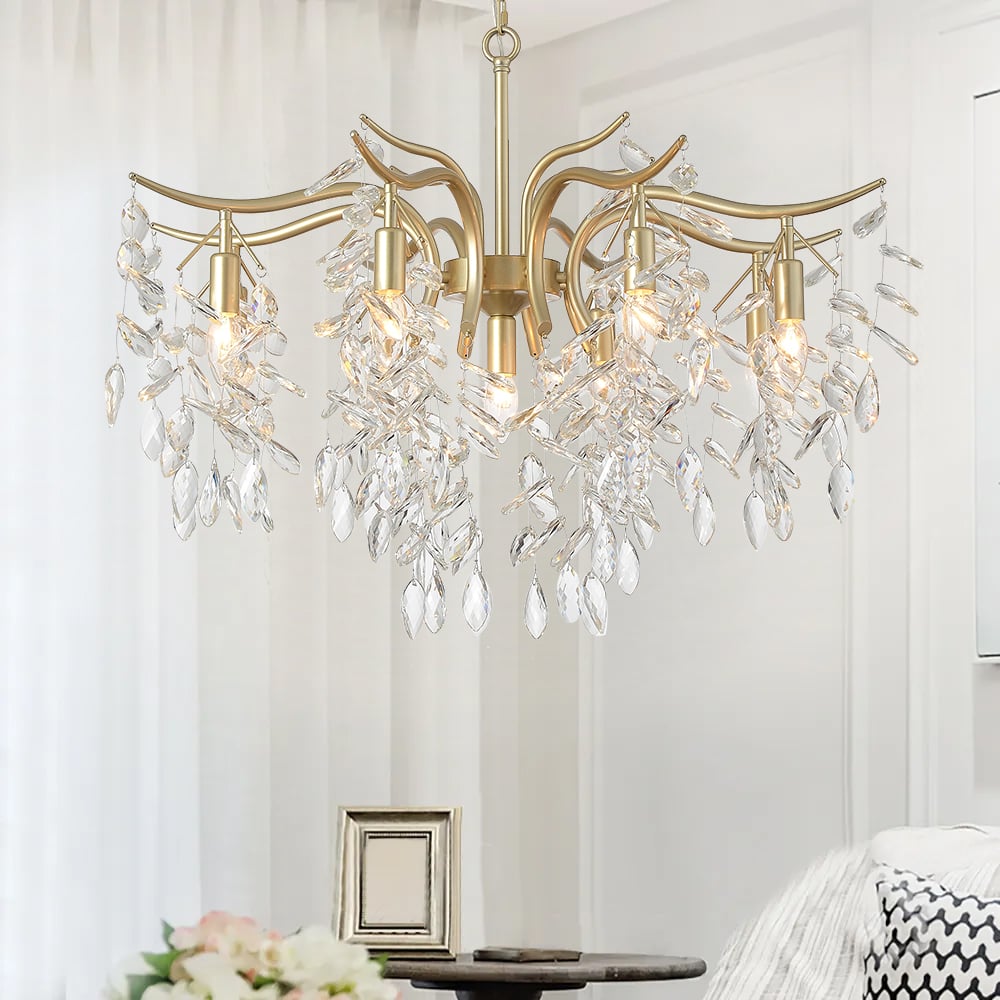 Questions and Answers for Modern 9-Light Crystal Tiered Chandelier in Champagne Gold