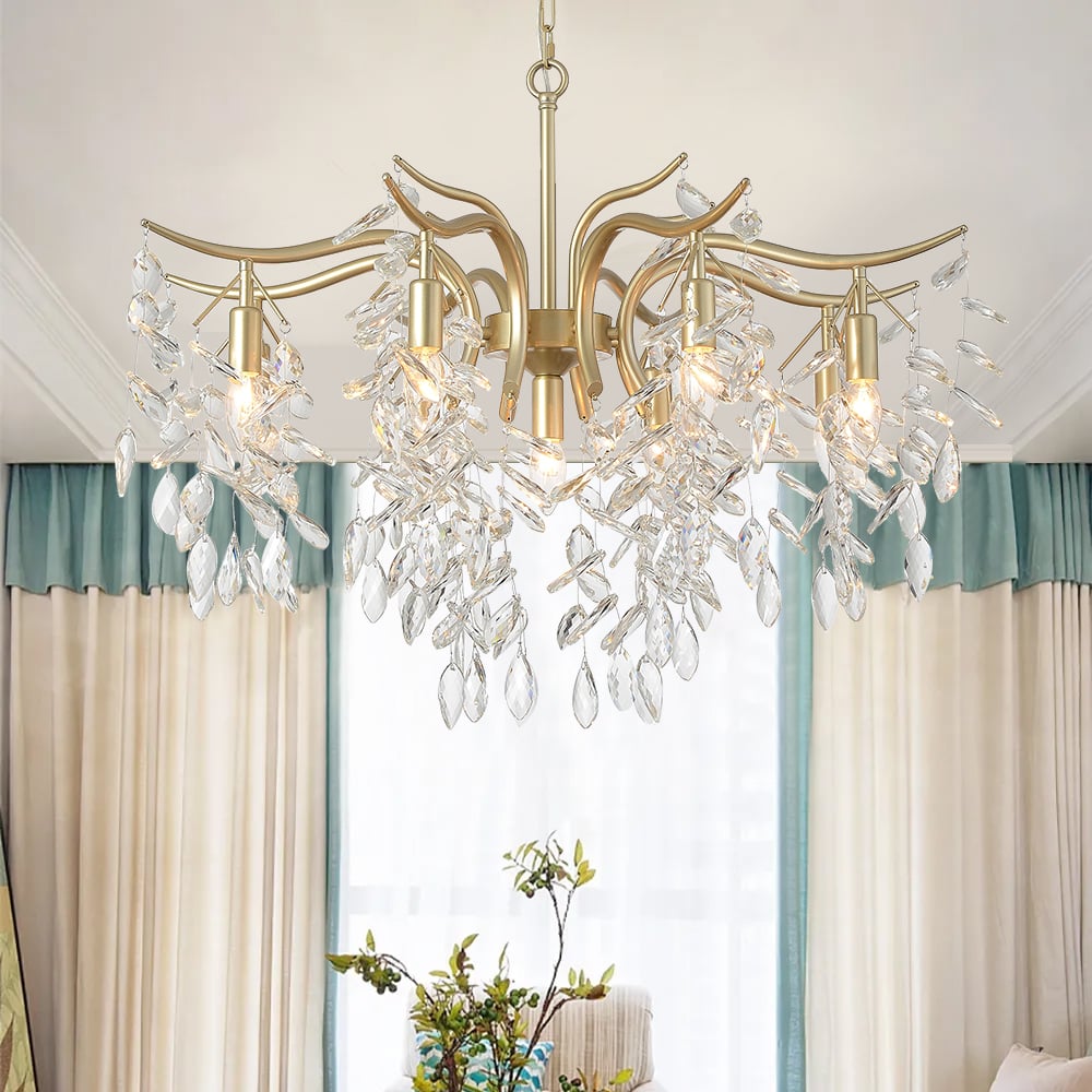 Questions and Answers for Modern 9-Light Crystal Tiered Chandelier in Champagne Gold