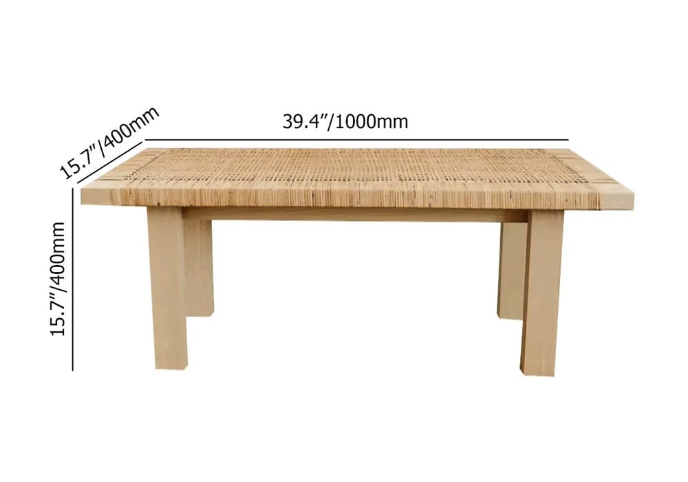 Japandi Innovative Woven Rattan Entryway Bench with Ash Wood Leg in Natural weights dimensions image