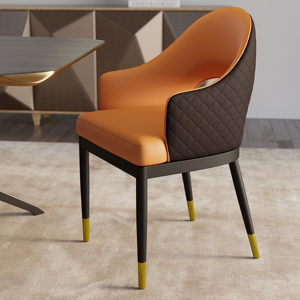 Customer Reviews for Modern Orange & Coffee PU Leather Dining Chair (Set of 2) Open Back with Arms