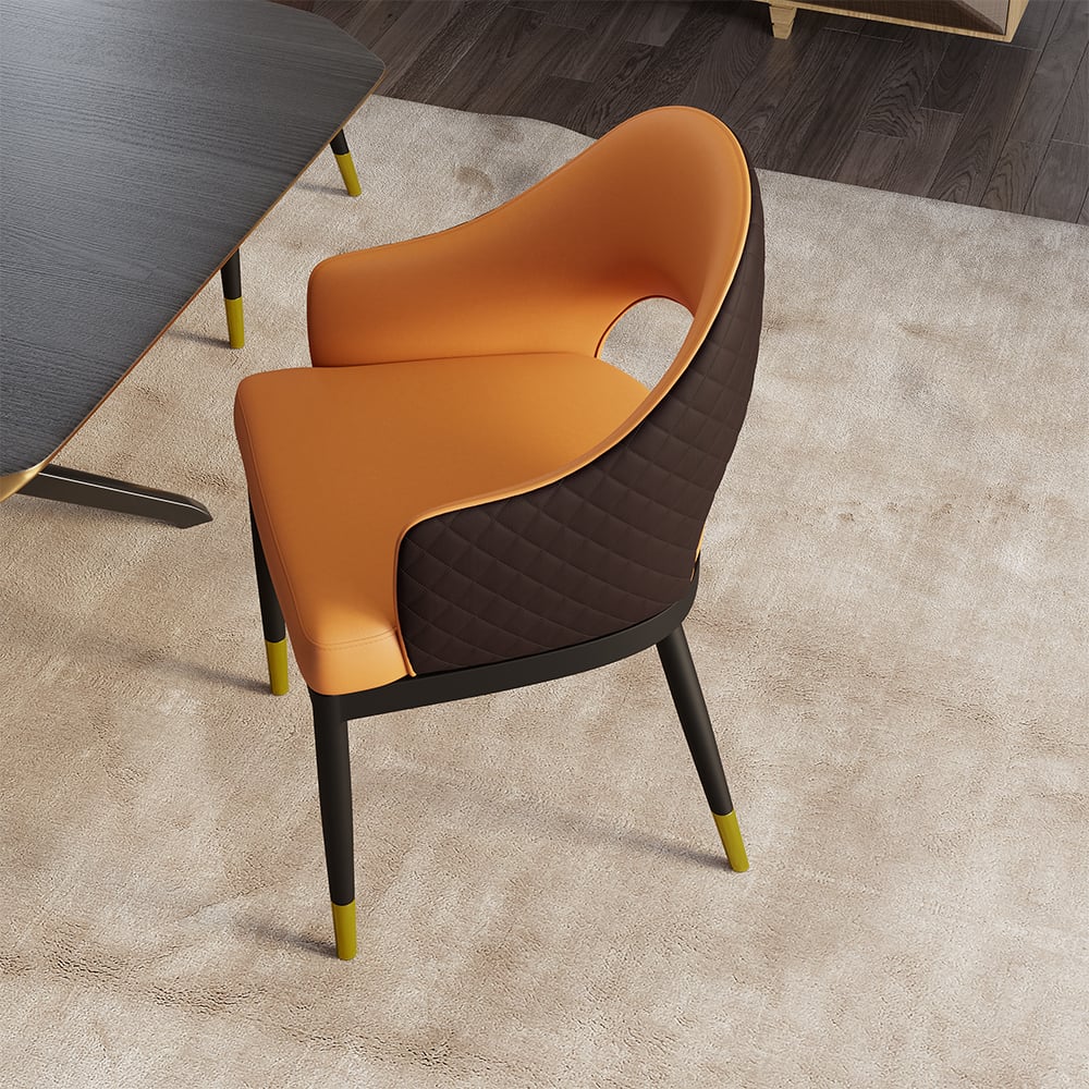 Customer Reviews for Modern Orange & Coffee PU Leather Dining Chair (Set of 2) Open Back with Arms