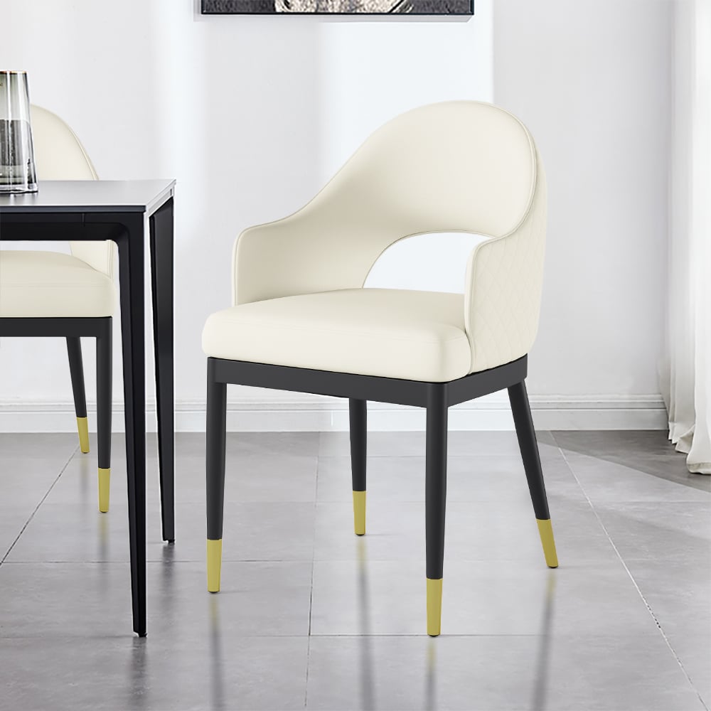 Questions and Answers for Modern White Upholstered Dining Chair (Set of 2) PU Leather Open Back Arm Chair